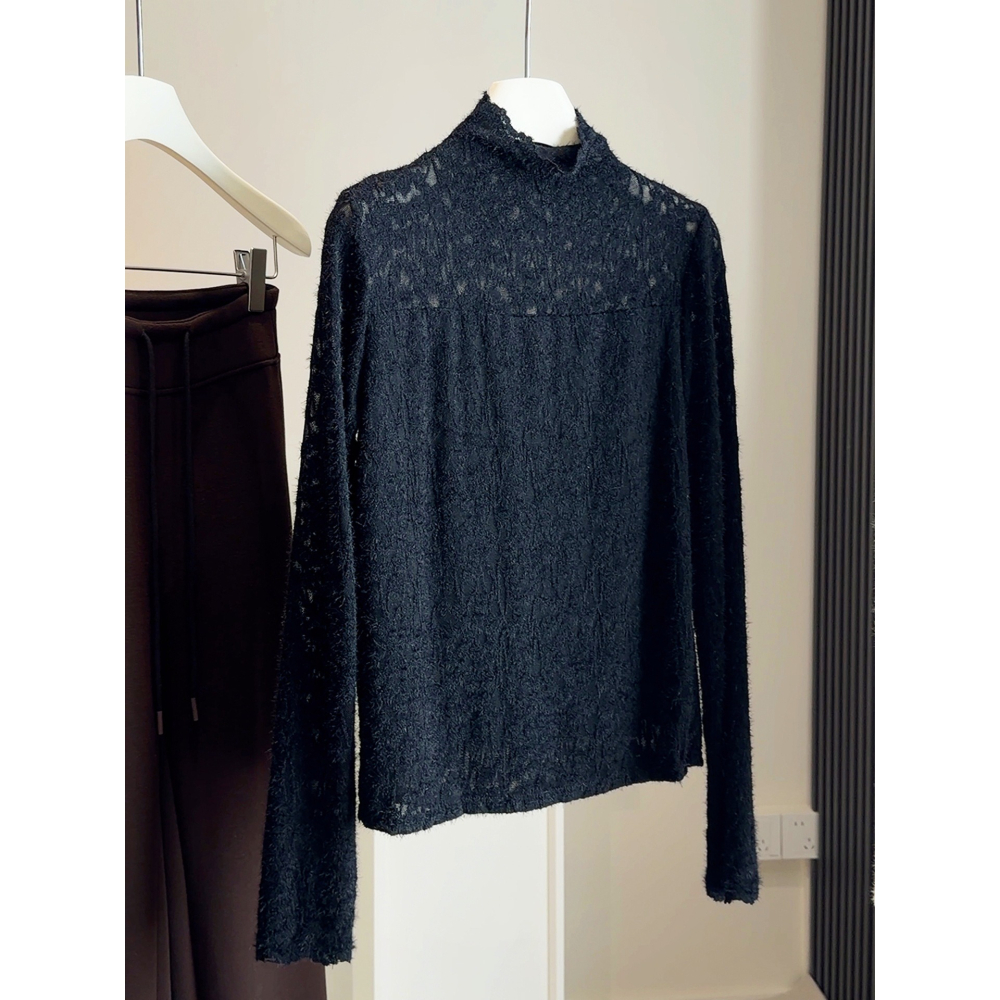 立領絨毛鉤花蕾絲內搭上衣 *3色 | kukuta-細節圖6