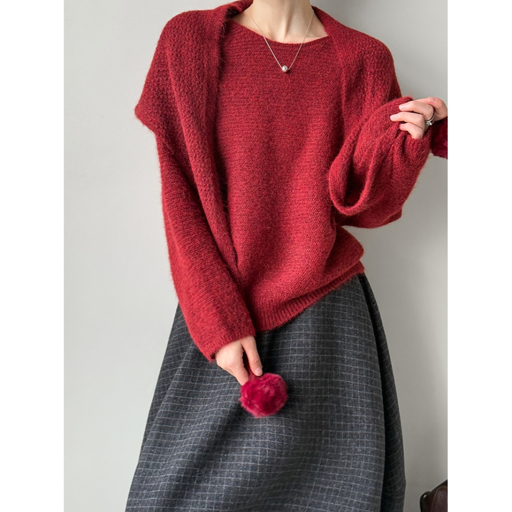 6%羊毛 冬季慵懶氛圍感大圍巾毛衣 *2色 | kukuta-細節圖5