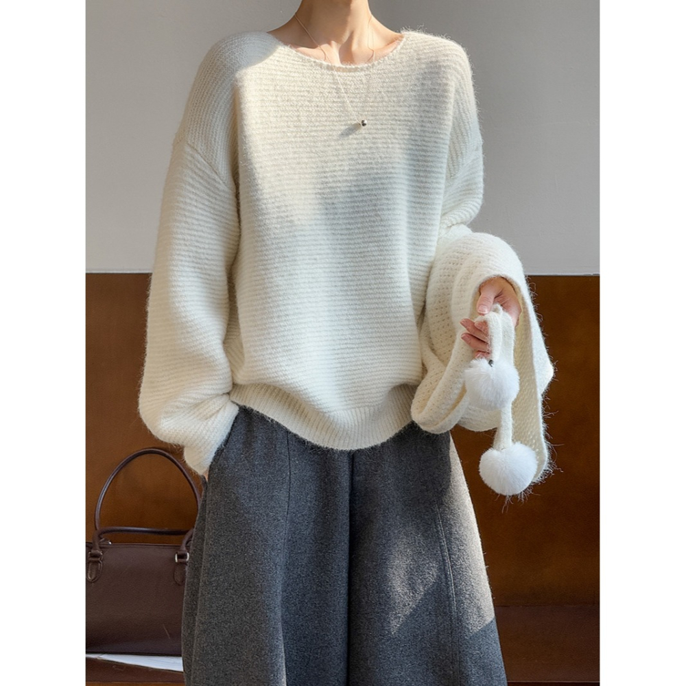 6%羊毛 冬季慵懶氛圍感大圍巾毛衣 *2色 | kukuta-細節圖6