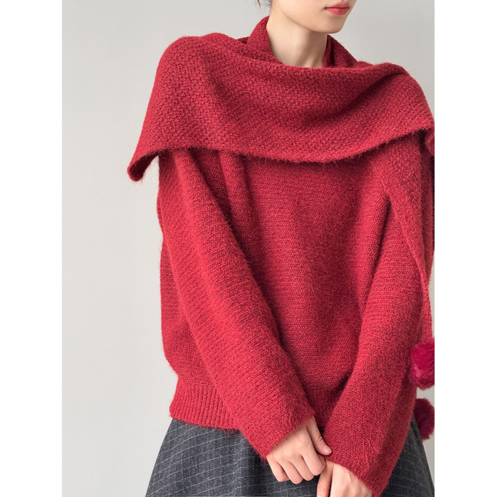 6%羊毛 冬季慵懶氛圍感大圍巾毛衣 *2色 | kukuta-細節圖7
