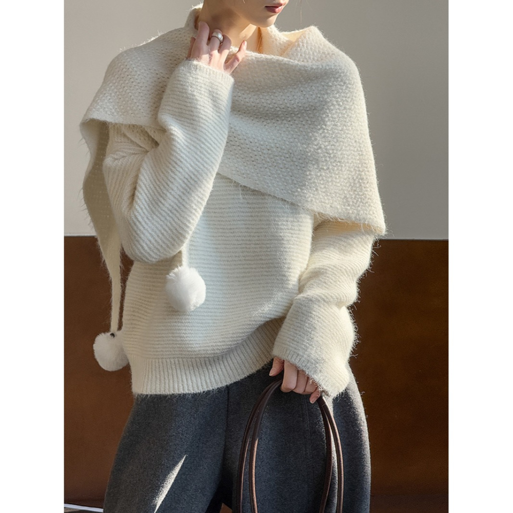 6%羊毛 冬季慵懶氛圍感大圍巾毛衣 *2色 | kukuta-細節圖9