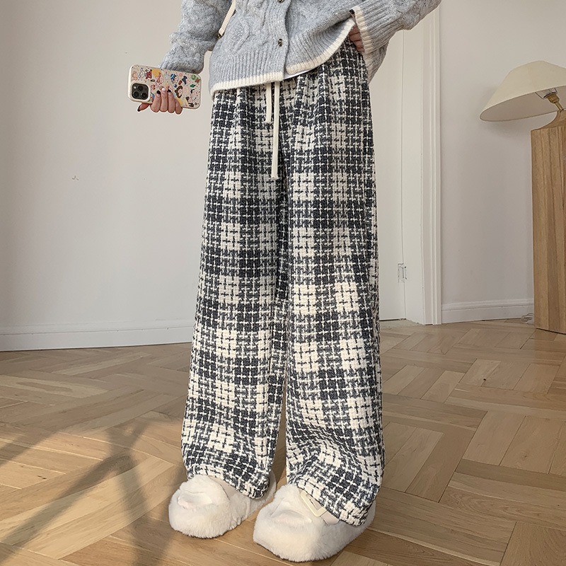 保暖加絨 小香風黑白格子垂感長褲 *2色 | kukuta-細節圖5