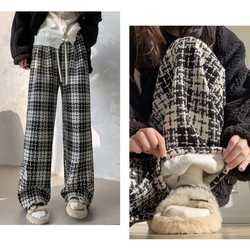 保暖加絨 小香風黑白格子垂感長褲 *2色 | kukuta-細節圖6