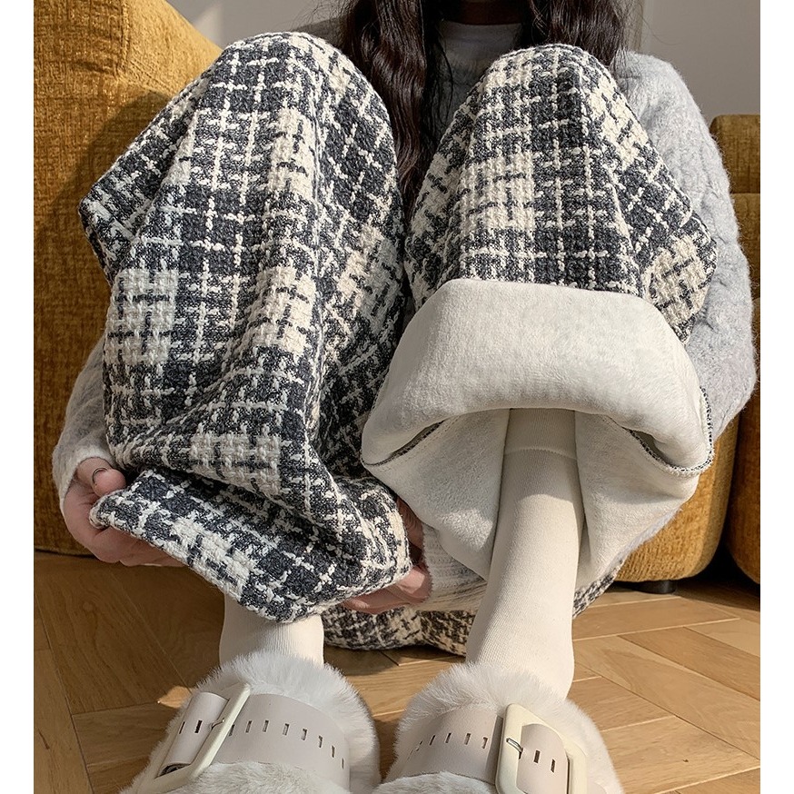 保暖加絨 小香風黑白格子垂感長褲 *2色 | kukuta-細節圖7