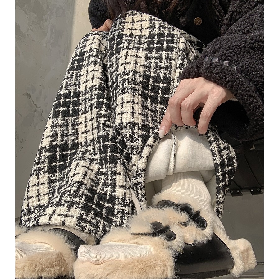 保暖加絨 小香風黑白格子垂感長褲 *2色 | kukuta-細節圖8