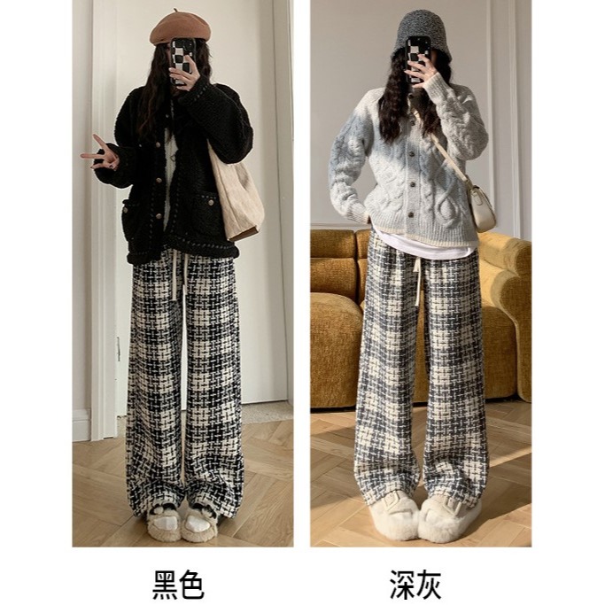 保暖加絨 小香風黑白格子垂感長褲 *2色 | kukuta-細節圖9