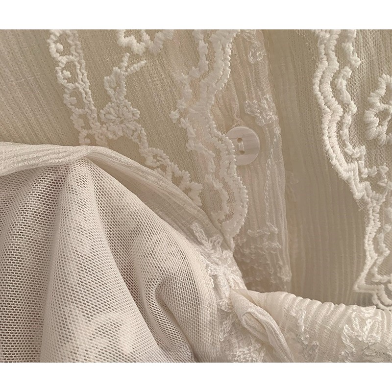 氣質百搭 V領蕾絲刺繡綁帶長袖上衣 *2色 | kukuta-細節圖10