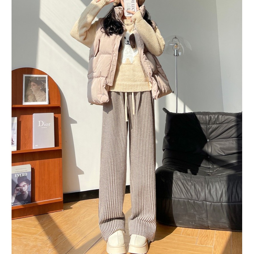 毛呢加絨 慵懶垂感豎條長褲 *2色 (M-XL) | kukuta-細節圖6