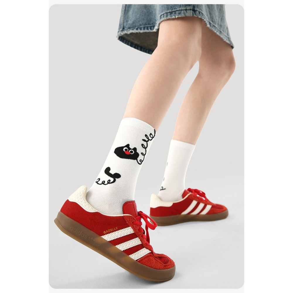 (三雙裝) 日系可愛貓咪中筒襪 黑白格子精梳棉女襪 舒適透氣學院風 *2款 | kukuta-細節圖5