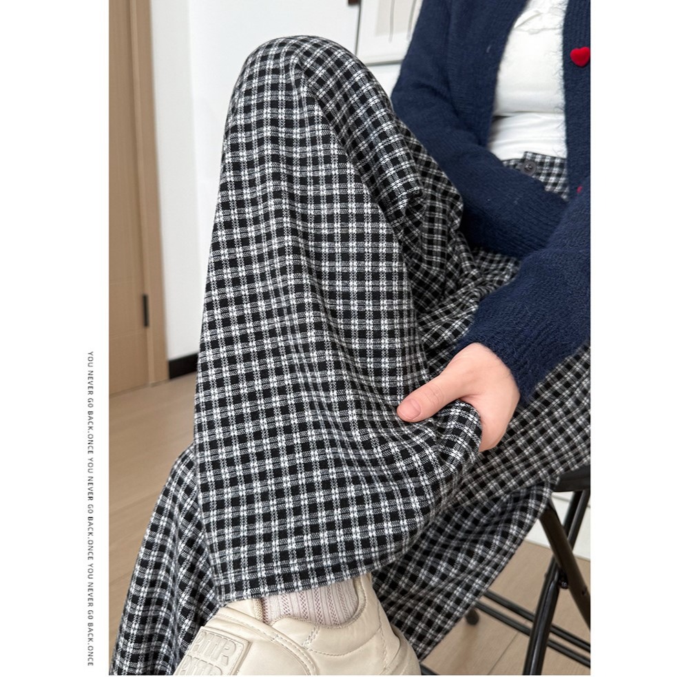 韓系慵懶格子長褲 高腰寬鬆垂感直筒褲 百搭通勤休閒褲 *3色 (S-XL) | kukuta-細節圖3