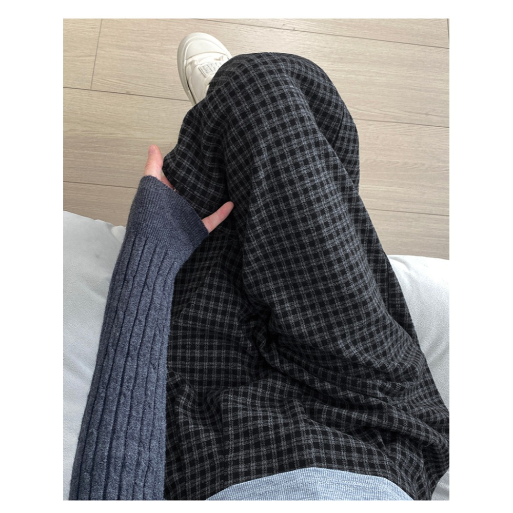 韓系慵懶格子長褲 高腰寬鬆垂感直筒褲 百搭通勤休閒褲 *3色 (S-XL) | kukuta-細節圖6