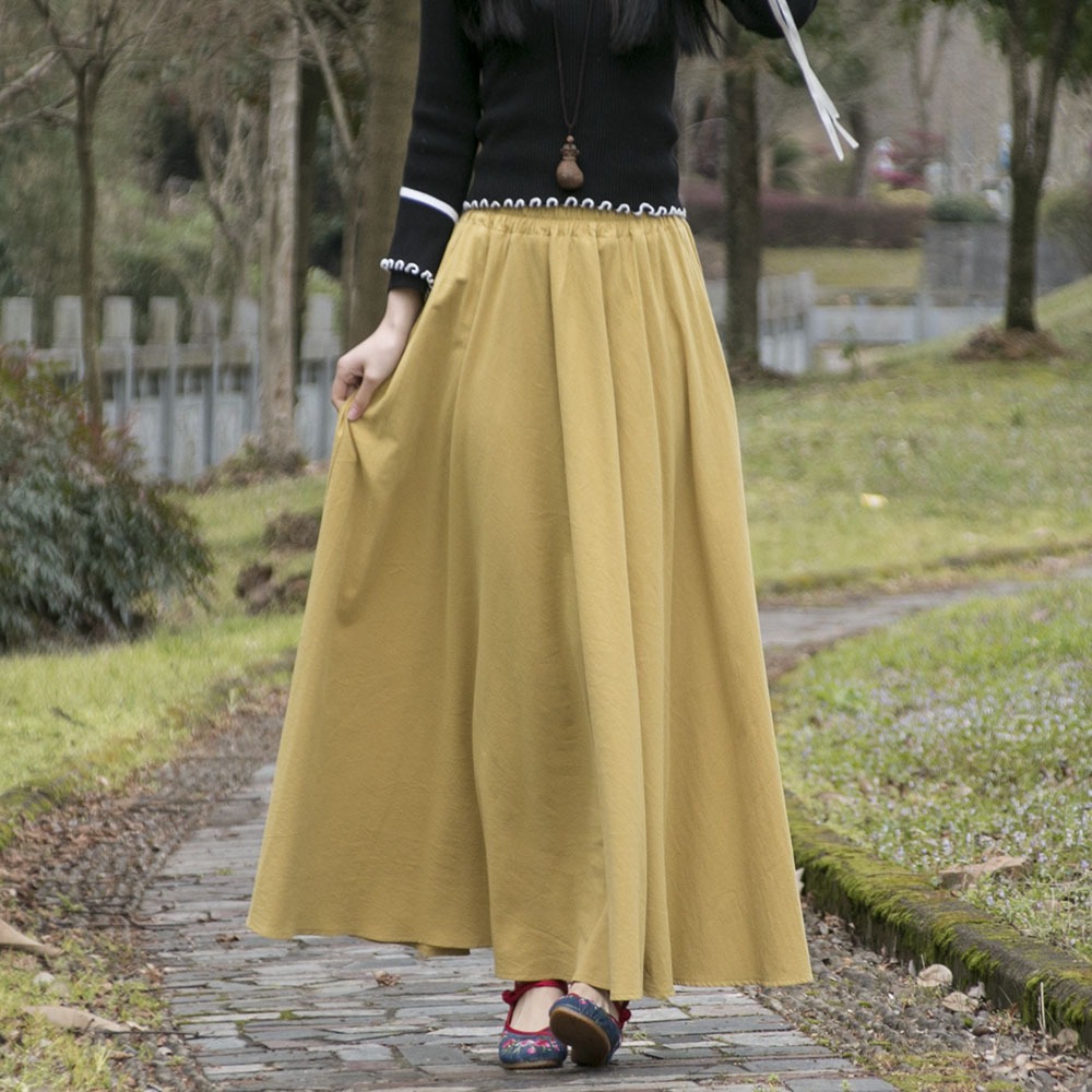 文藝復古棉麻半身裙 春夏純色亞麻長裙 *6色 | kukuta-細節圖5