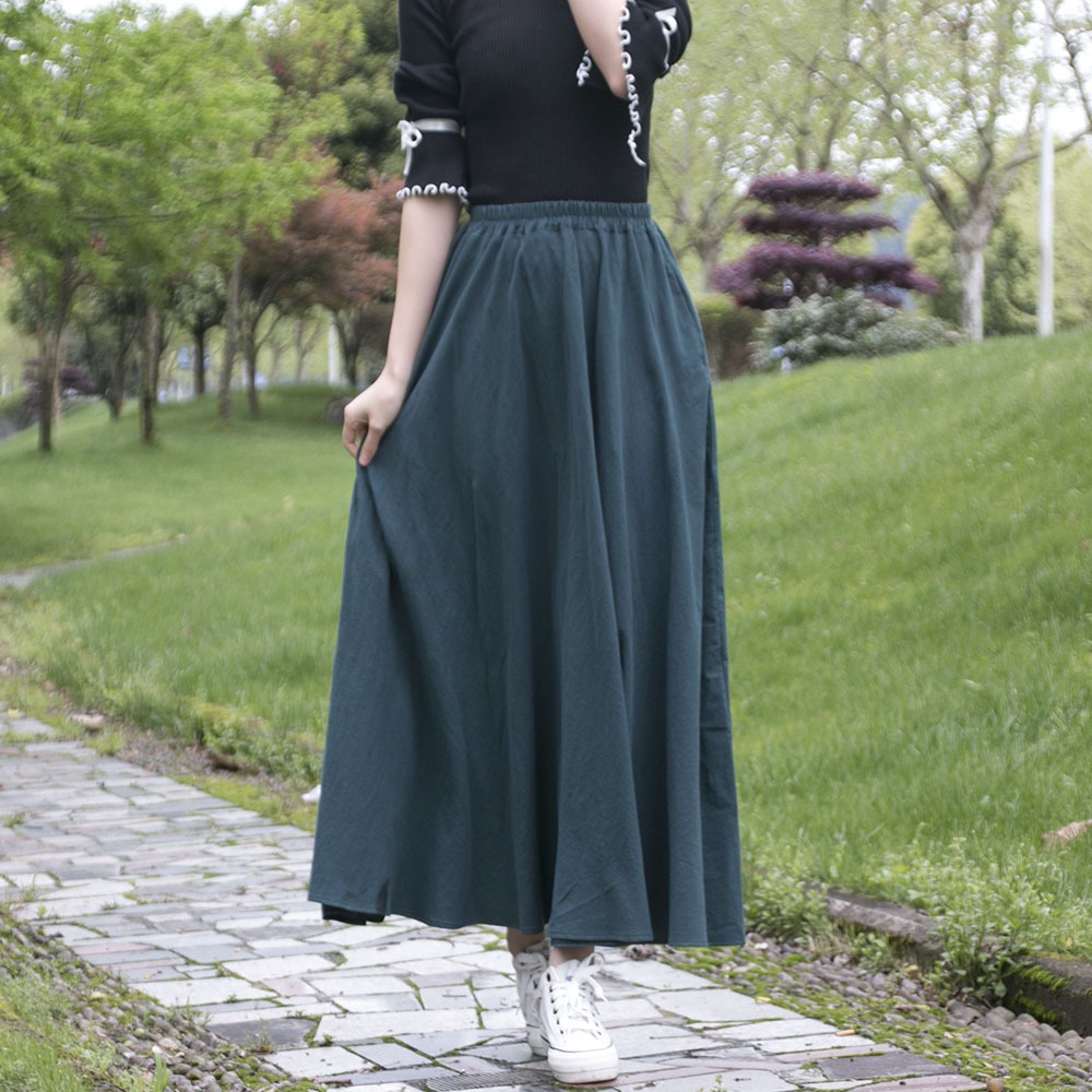 文藝復古棉麻半身裙 春夏純色亞麻長裙 *6色 | kukuta-細節圖6