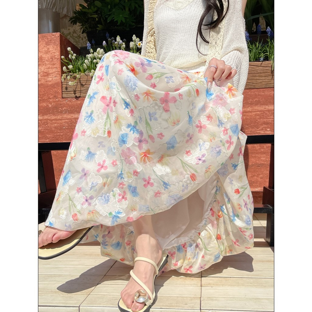 法式碎花半身裙 高腰顯瘦A字長裙 甜美花苞蓬蓬裙 | kukuta-細節圖4