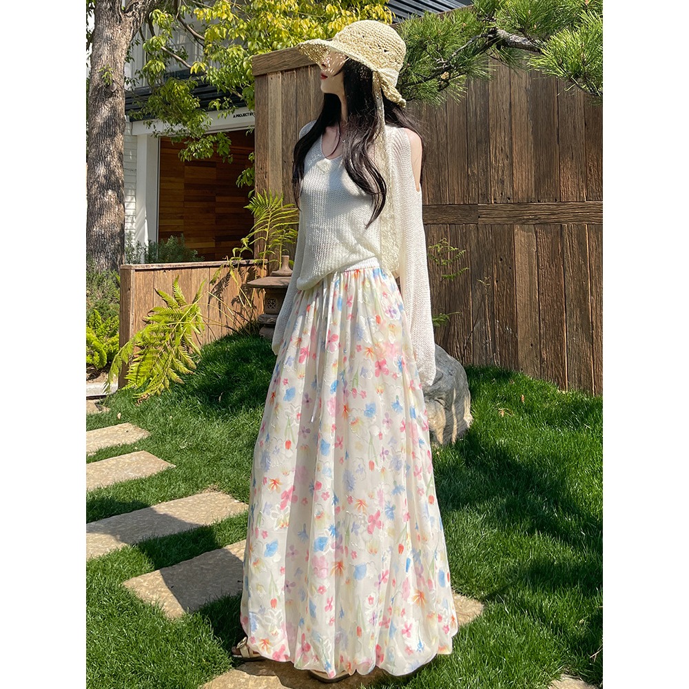 法式碎花半身裙 高腰顯瘦A字長裙 甜美花苞蓬蓬裙 | kukuta-細節圖5