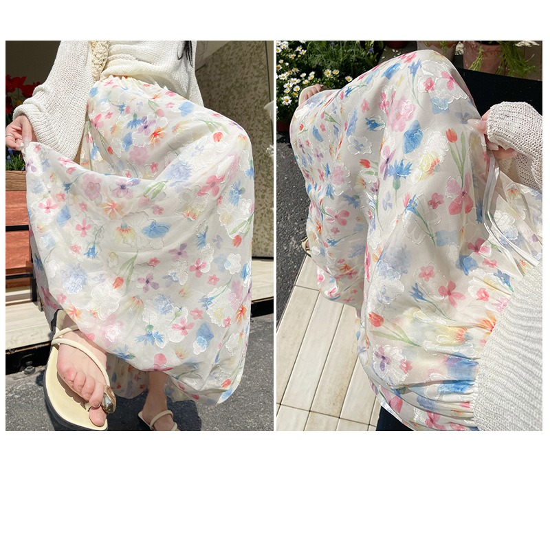 法式碎花半身裙 高腰顯瘦A字長裙 甜美花苞蓬蓬裙 | kukuta-細節圖6