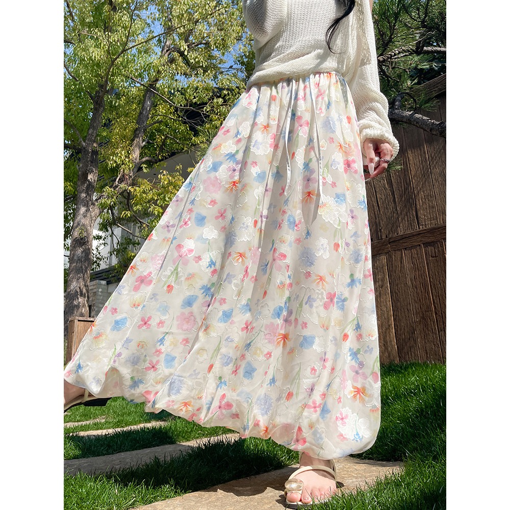 法式碎花半身裙 高腰顯瘦A字長裙 甜美花苞蓬蓬裙 | kukuta-細節圖8