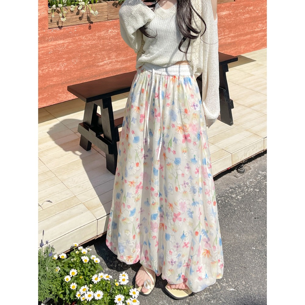 法式碎花半身裙 高腰顯瘦A字長裙 甜美花苞蓬蓬裙 | kukuta-細節圖9