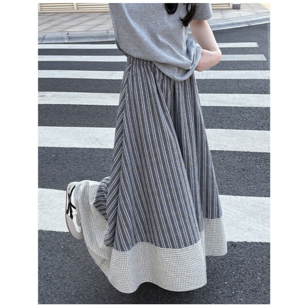 日系復古條紋半身裙 春夏高腰顯瘦A字長裙 氣質垂感傘裙 *2色 | kukuta-細節圖2