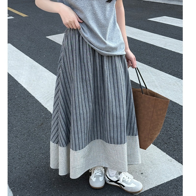 日系復古條紋半身裙 春夏高腰顯瘦A字長裙 氣質垂感傘裙 *2色 | kukuta-細節圖4