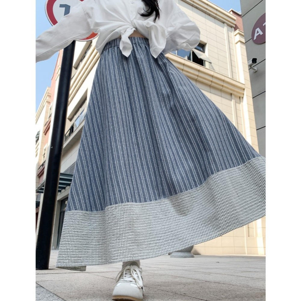 日系復古條紋半身裙 春夏高腰顯瘦A字長裙 氣質垂感傘裙 *2色 | kukuta-細節圖5