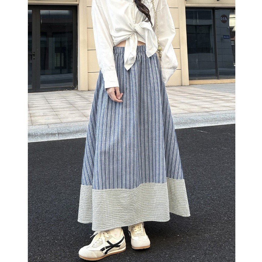 日系復古條紋半身裙 春夏高腰顯瘦A字長裙 氣質垂感傘裙 *2色 | kukuta-細節圖6