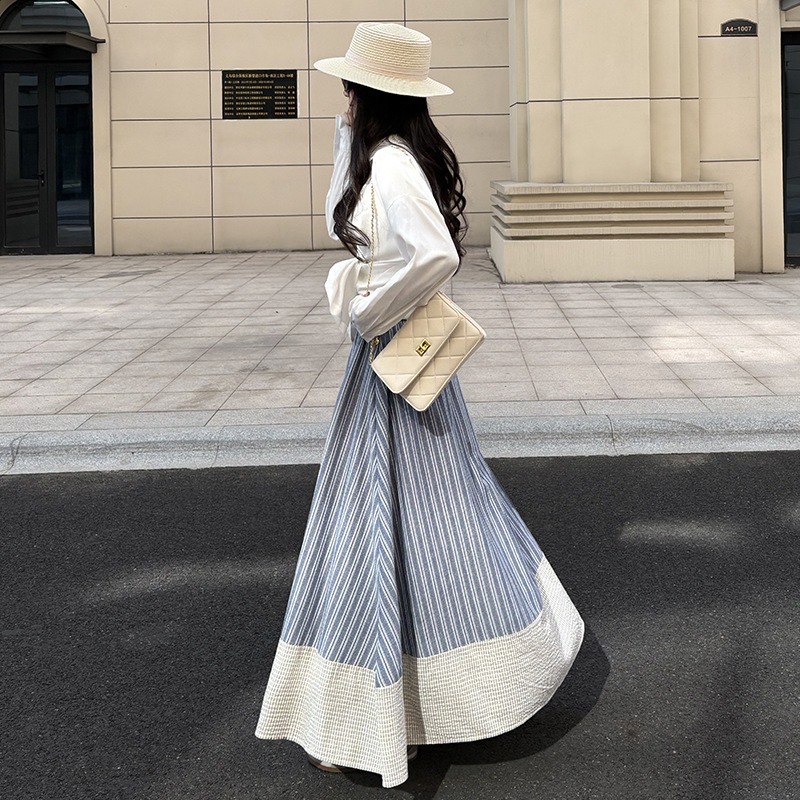 日系復古條紋半身裙 春夏高腰顯瘦A字長裙 氣質垂感傘裙 *2色 | kukuta-細節圖8