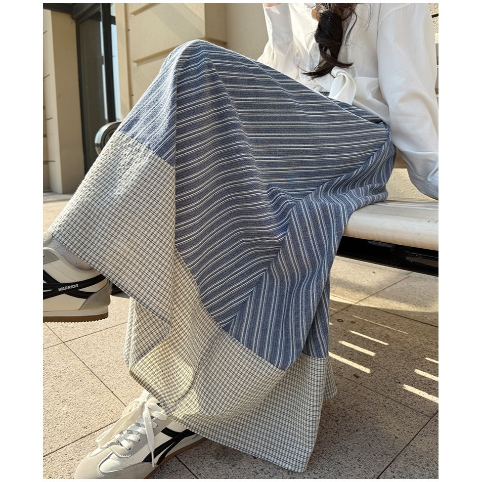 日系復古條紋半身裙 春夏高腰顯瘦A字長裙 氣質垂感傘裙 *2色 | kukuta-細節圖9