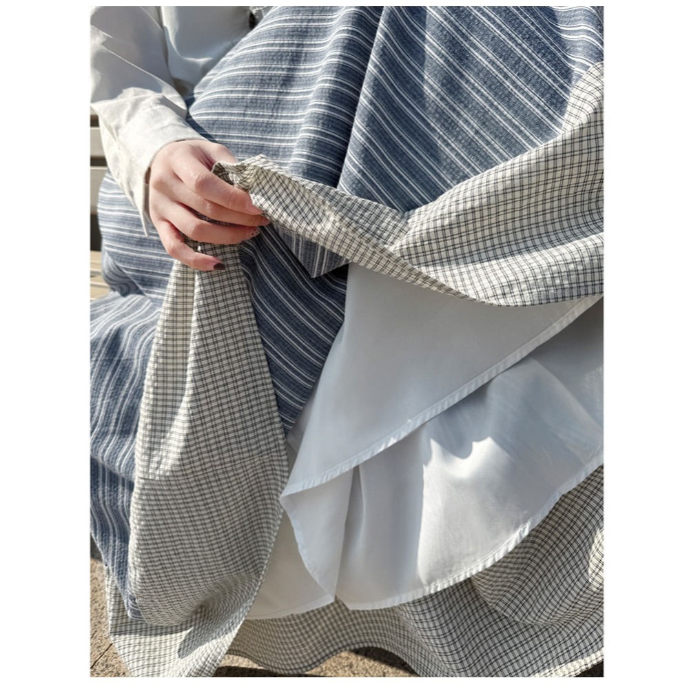 日系復古條紋半身裙 春夏高腰顯瘦A字長裙 氣質垂感傘裙 *2色 | kukuta-細節圖10