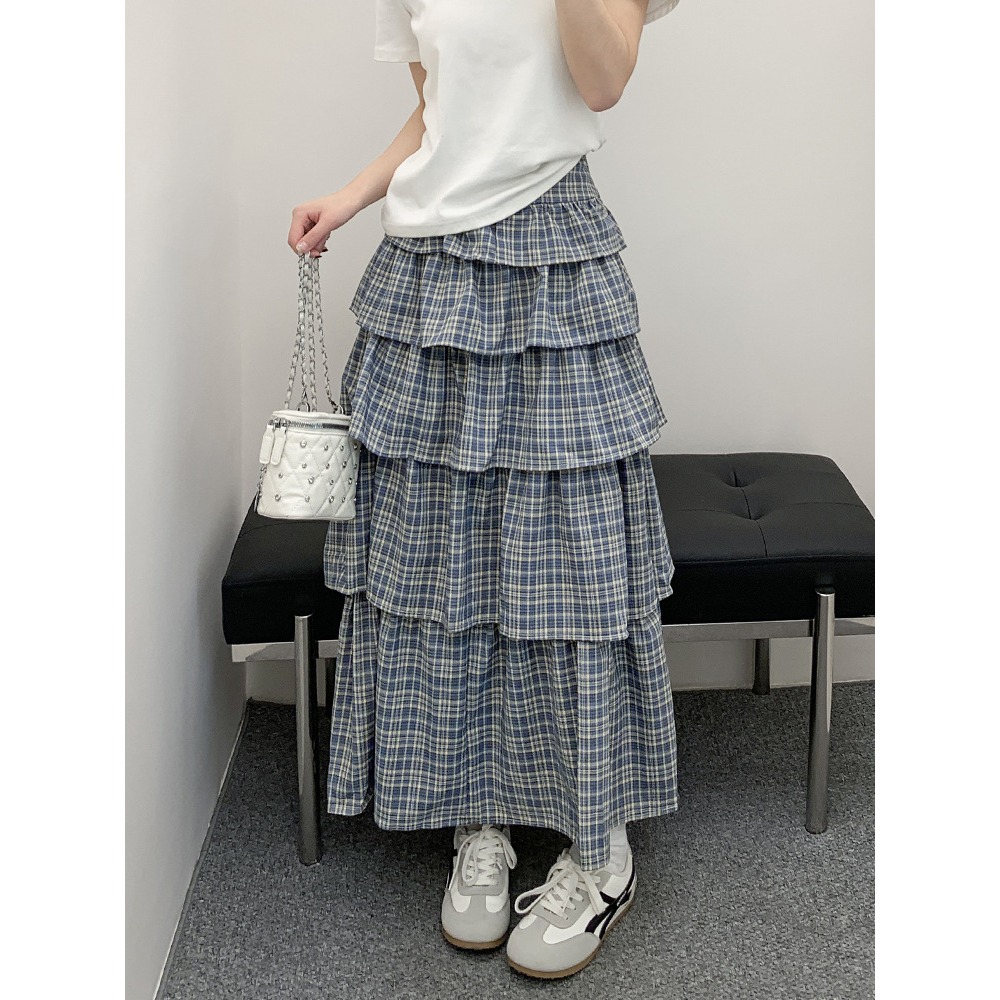 復古格子蛋糕裙 春夏新款高腰顯瘦A字蓬蓬裙 小眾設計半身裙 *2色 (S-XL) | kukuta-細節圖2