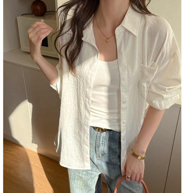 百搭亞麻防曬襯衫 夏季薄款長袖外套 純色寬鬆上衣 *6色 | kukuta-細節圖6