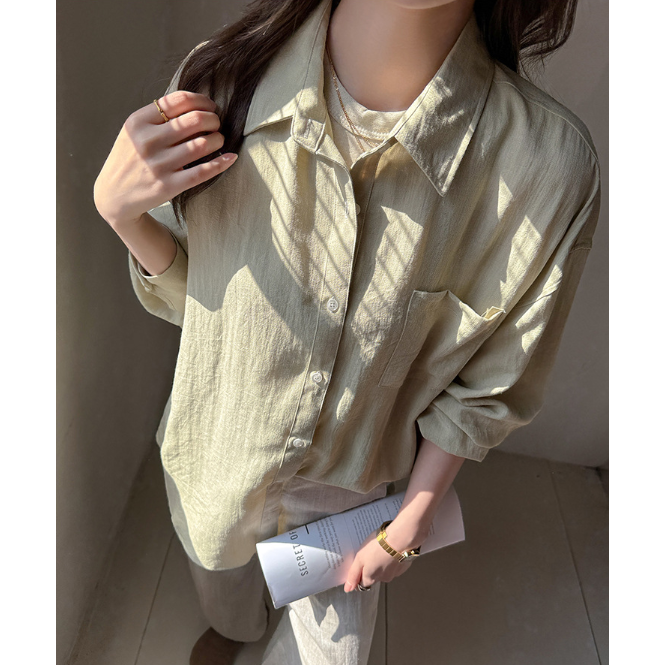 百搭亞麻防曬襯衫 夏季薄款長袖外套 純色寬鬆上衣 *6色 | kukuta-細節圖9