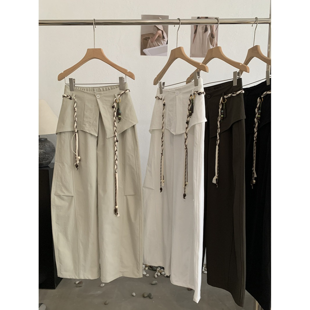 高腰闊腿休閒褲女 設計感顯瘦版型彎刀褲 寬鬆百搭長褲*4色 (M-L) | kukuta-細節圖2