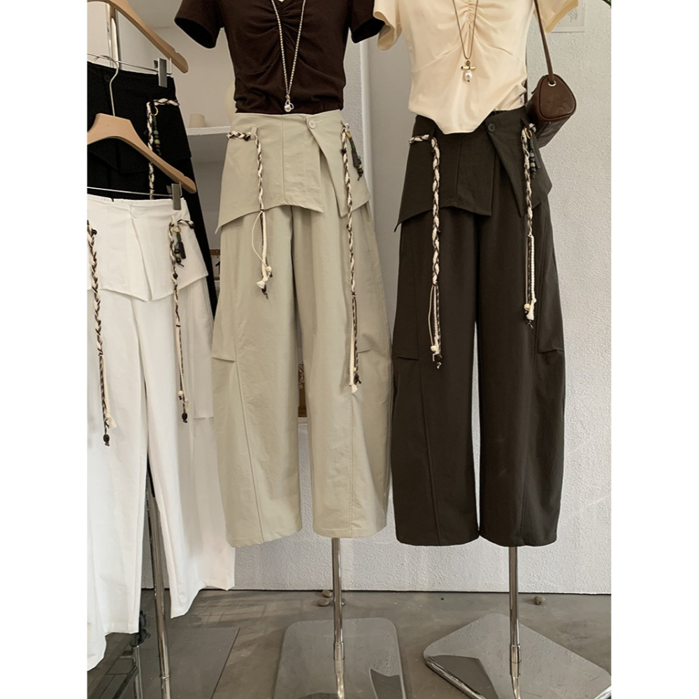 高腰闊腿休閒褲女 設計感顯瘦版型彎刀褲 寬鬆百搭長褲*4色 (M-L) | kukuta-細節圖4