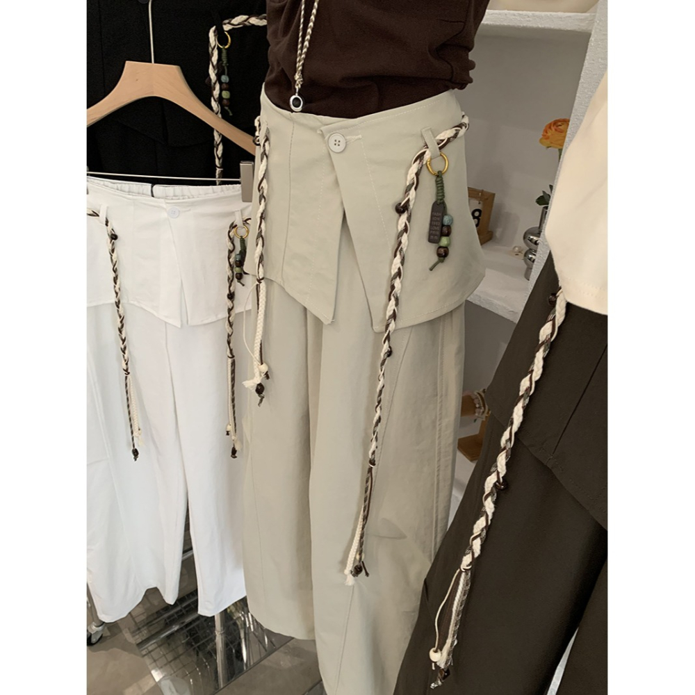 高腰闊腿休閒褲女 設計感顯瘦版型彎刀褲 寬鬆百搭長褲*4色 (M-L) | kukuta-細節圖6