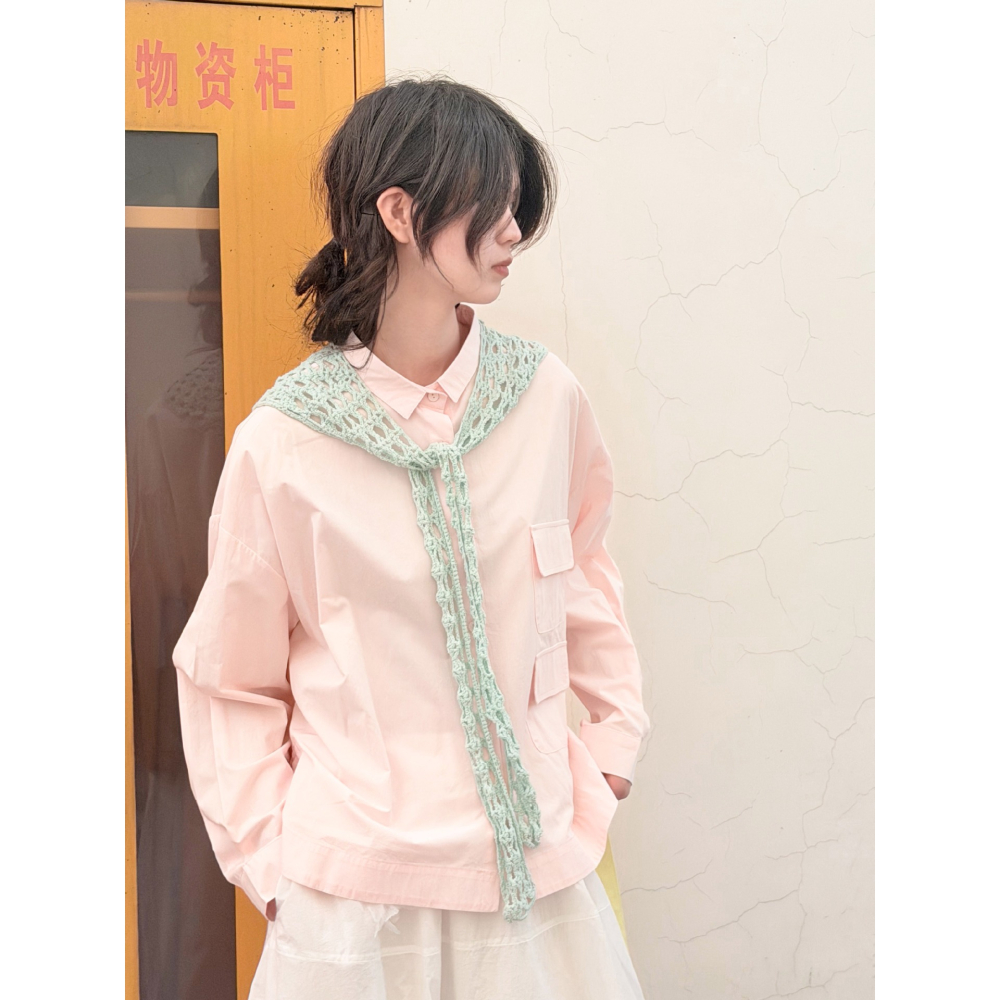 立體口袋設計款襯衫 前後開叉寬鬆百搭上衣 *3色 | kukuta-細節圖3