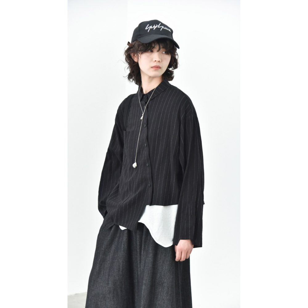 條紋設計感襯衫女 不對稱斜門襟 缺口下擺寬鬆上衣 *3色 | kukuta-細節圖2