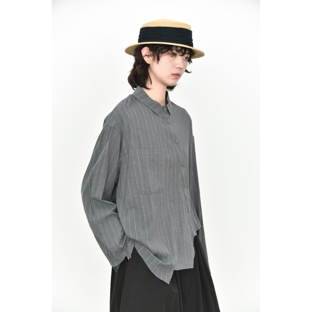 條紋設計感襯衫女 不對稱斜門襟 缺口下擺寬鬆上衣 *3色 | kukuta-細節圖3