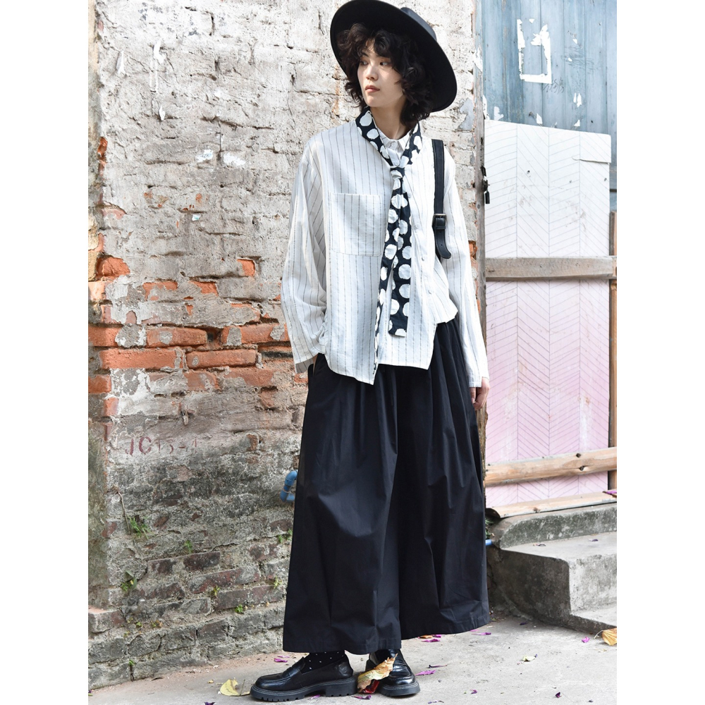 條紋設計感襯衫女 不對稱斜門襟 缺口下擺寬鬆上衣 *3色 | kukuta-細節圖4