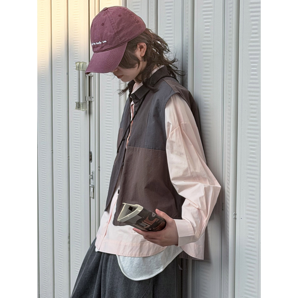 設計款撞色拼接工裝背心 日系復古馬甲背心 *2色 | kukuta-細節圖6