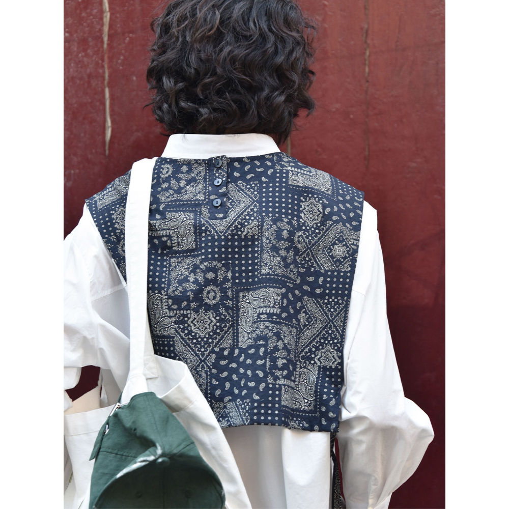 復古小眾設計 後排扣圓領系帶背心 民族風圖騰披肩 *2色 | kukuta-細節圖3