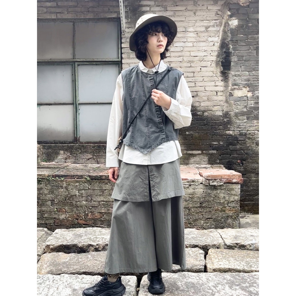 小眾日系復古馬甲 不規則做舊洗褪設計背心 *3色 | kukuta-細節圖3