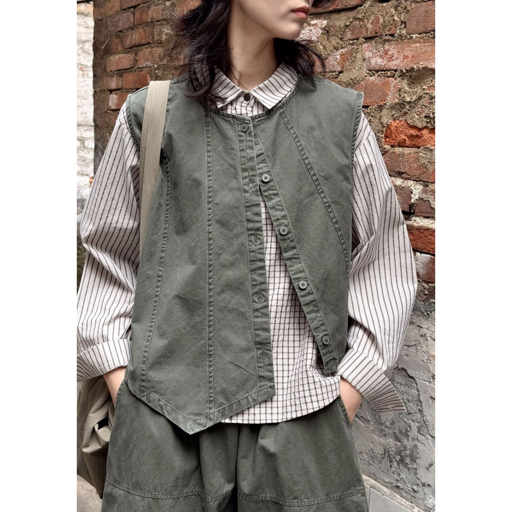 小眾日系復古馬甲 不規則做舊洗褪設計背心 *3色 | kukuta-細節圖7