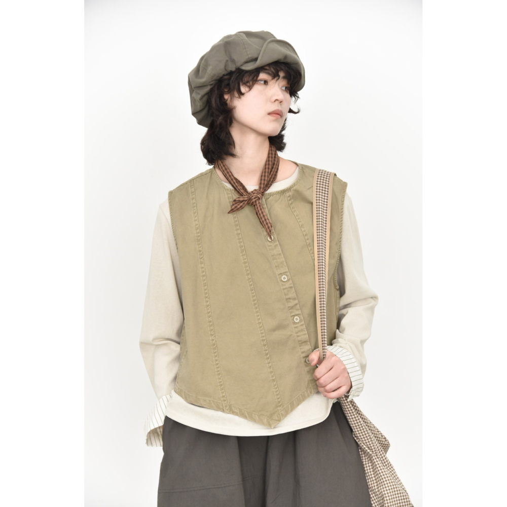 小眾日系復古馬甲 不規則做舊洗褪設計背心 *3色 | kukuta-細節圖8