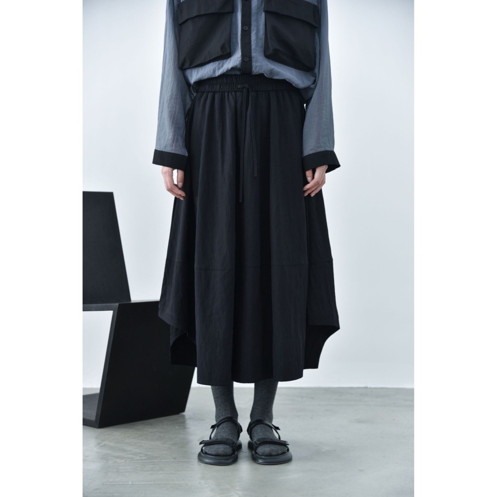 日系極簡設計半身裙 缺口下擺垂順版型 寬鬆山系長裙 *3色 | kukuta-細節圖5