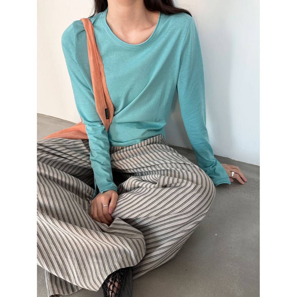 韓系慵懶豎條紋長褲 垂感寬鬆闊腿褲 春夏氣質休閒褲 *2色 (M-L) | kukuta-細節圖2