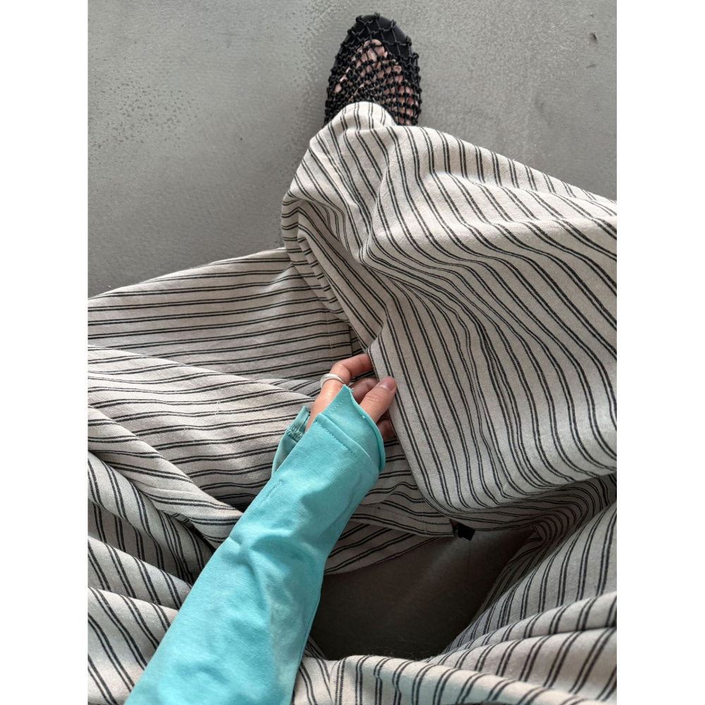 韓系慵懶豎條紋長褲 垂感寬鬆闊腿褲 春夏氣質休閒褲 *2色 (M-L) | kukuta-細節圖6