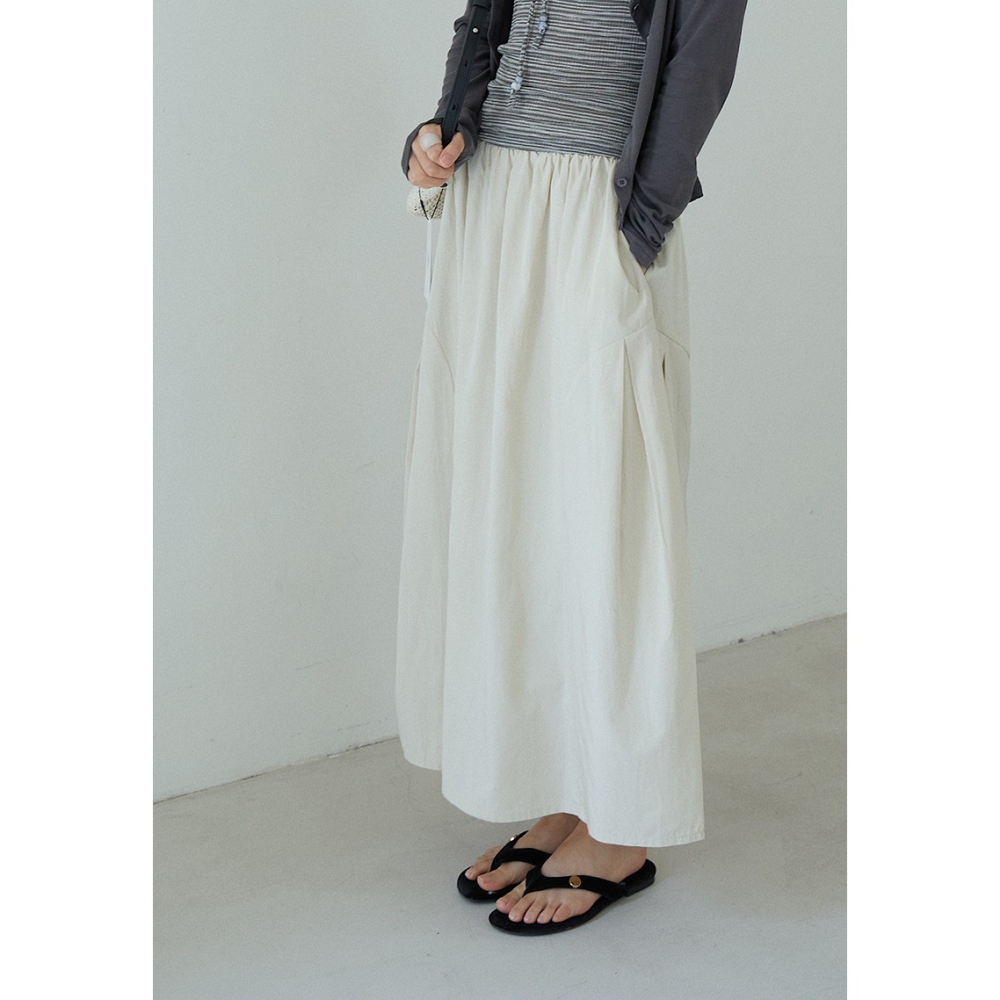 日系壓摺設計長裙 高腰寬鬆顯瘦氣質半身裙 *4色 | kukuta-細節圖2
