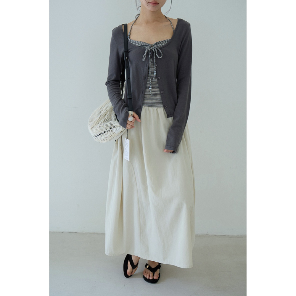 日系壓摺設計長裙 高腰寬鬆顯瘦氣質半身裙 *4色 | kukuta-細節圖6