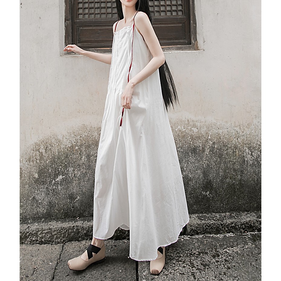 小眾設計拼色吊帶裙 收腰系帶顯連身裙瘦 出國度假約會洋裝 *3色 | kukuta-細節圖2